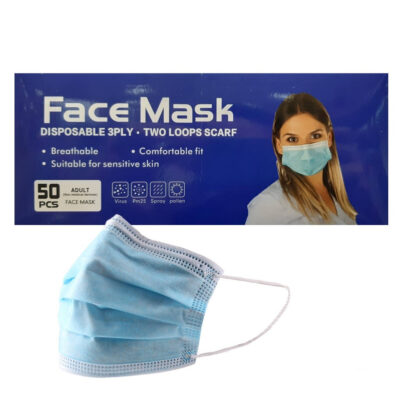 FACE MASK 3PLY DISPOSABLE 50'S (BOX) FREE HAND SANITIZAR 50ML