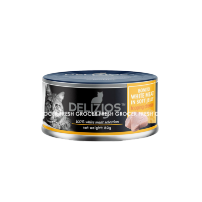 DELIZIOS BONITO WHITE MEAT IN SOFT JELLY TOPPING CHEESE 80GM