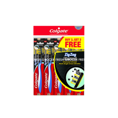 COLGATE TOOTHBRUSH ZIGZAG CHARCOAL SOFT BUY 3 FREE 2